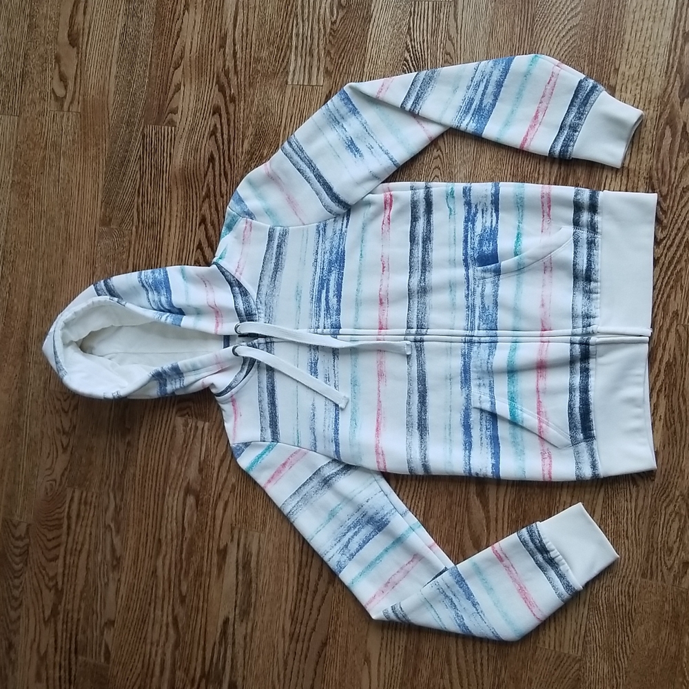 (S) Bluenotes Colorful Stripe Cozy Drawstring Zip Up Cotton Blend Hoodie
